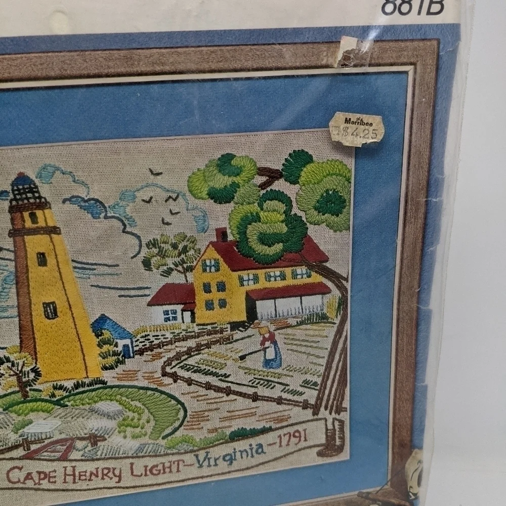 Crewel Creative Stitchery Kit Lighthouse Cape Henry Virginia Farm Scene Ship New